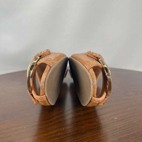 Tory Burch Shoes Women's 6.5M Brown Pebbled Leather Peep Toe Pump Wedge 11128602 - Picture 15 of 16